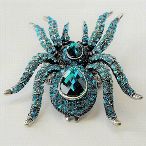 SPIDER Tarantula Blue Crystals Stretch Band  Large Spider Charm Ring